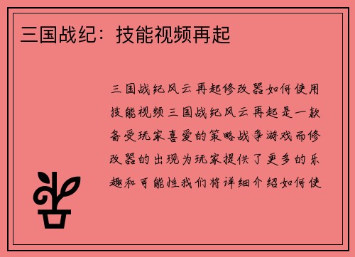 三国战纪：技能视频再起